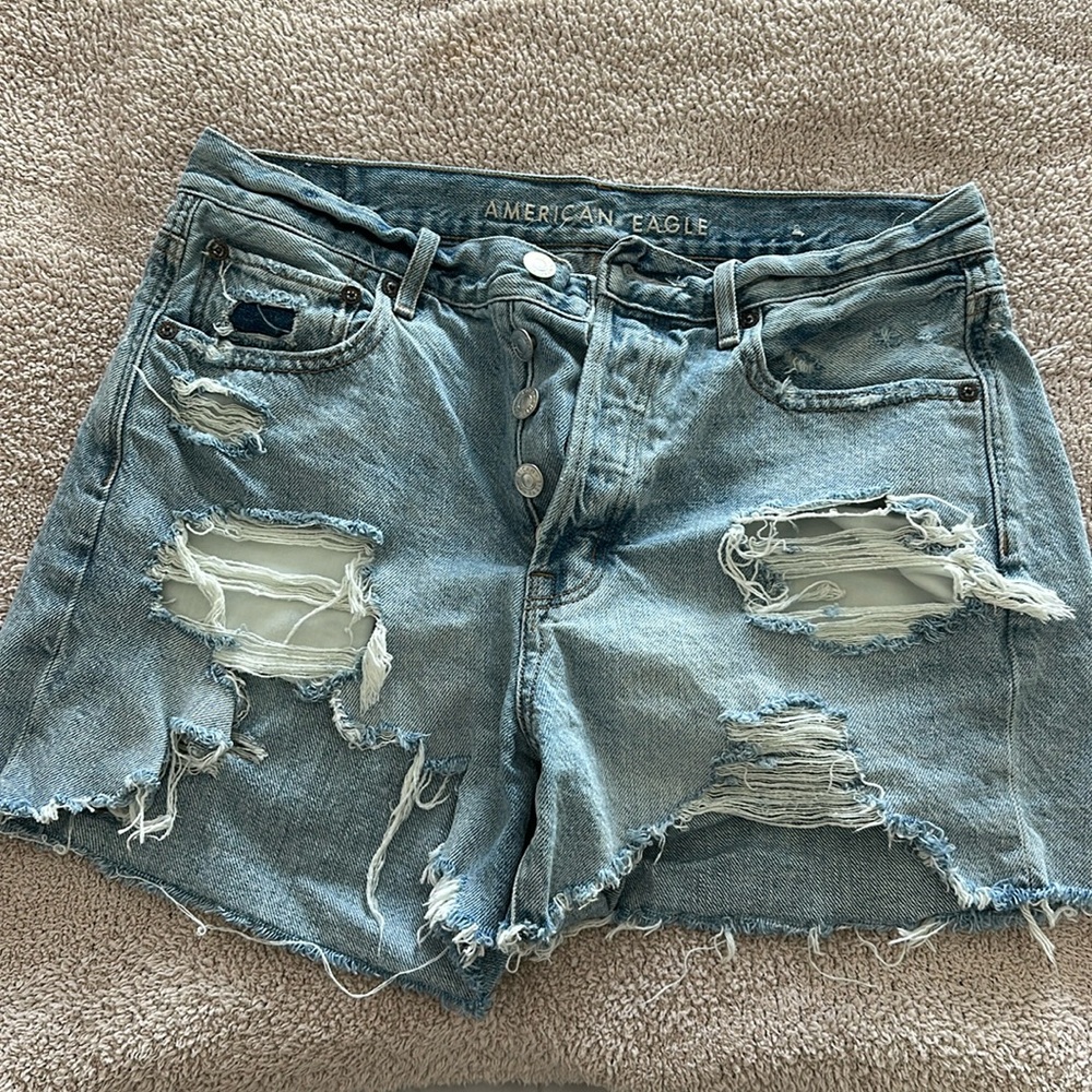 American Eagle Outfitters Distressed Light Blue Denim Shorts